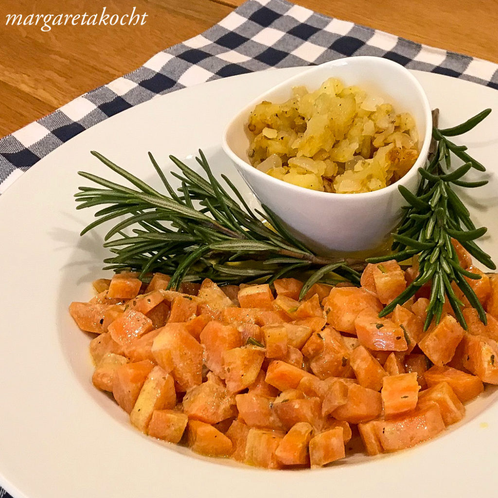 Rosmarin Karotten mit Rösti (und) ein schnelles (Fasten)Gericht